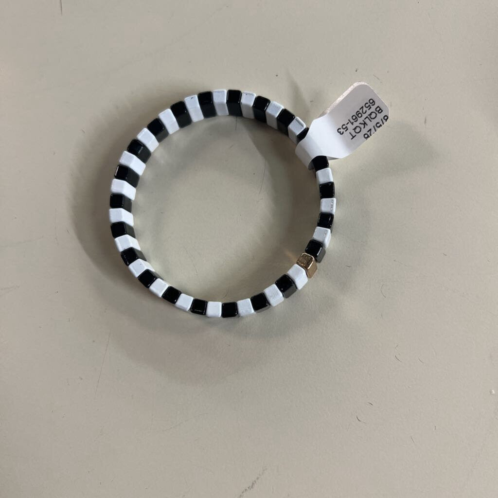 Black/ White Stone Stretchy Bracelet
