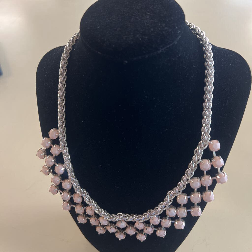 Silver/ Pink Stone Statement Necklace