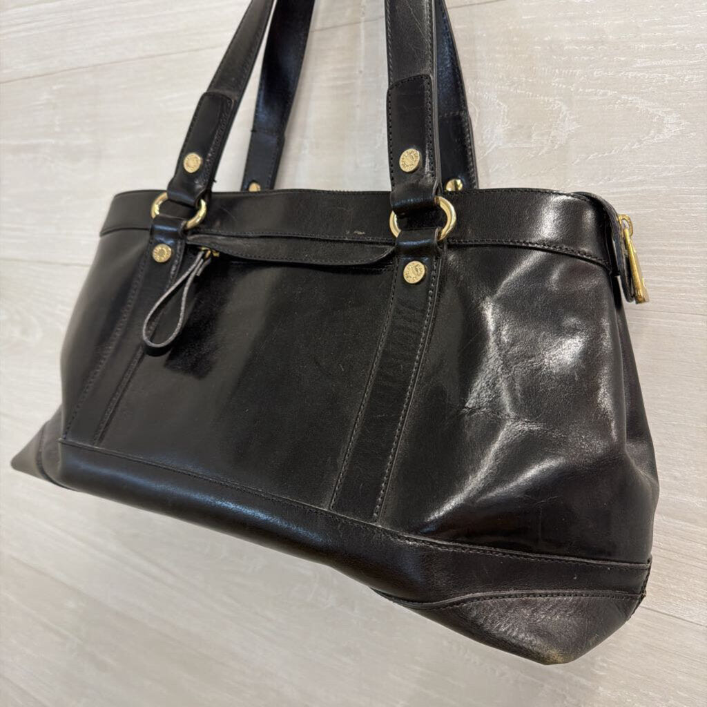 Monsac Black Leather Shoulder Tote Purse