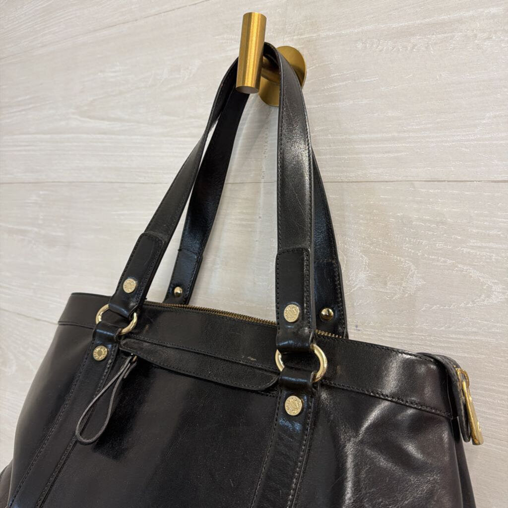 Monsac Black Leather Shoulder Tote Purse