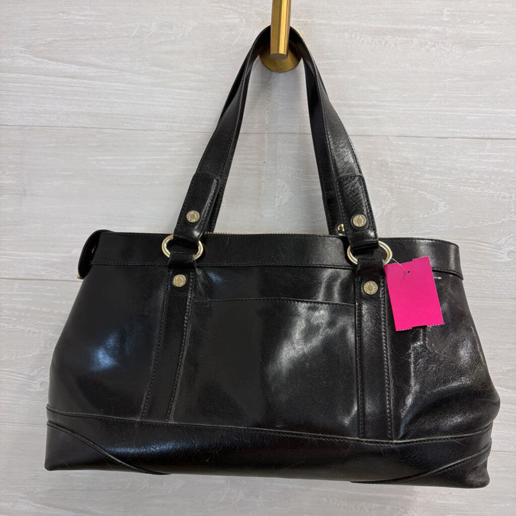 Monsac Black Leather Shoulder Tote Purse