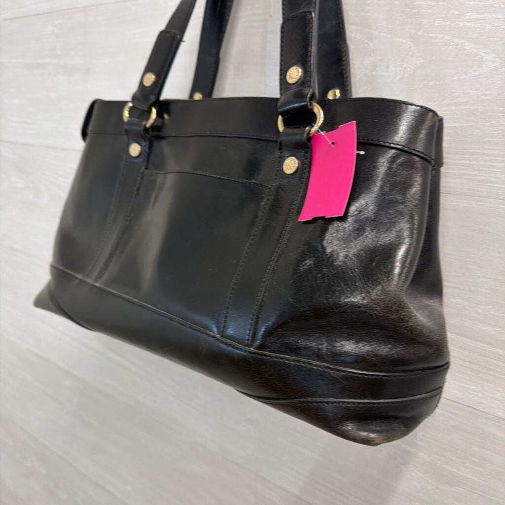 Monsac Black Leather Shoulder Tote Purse