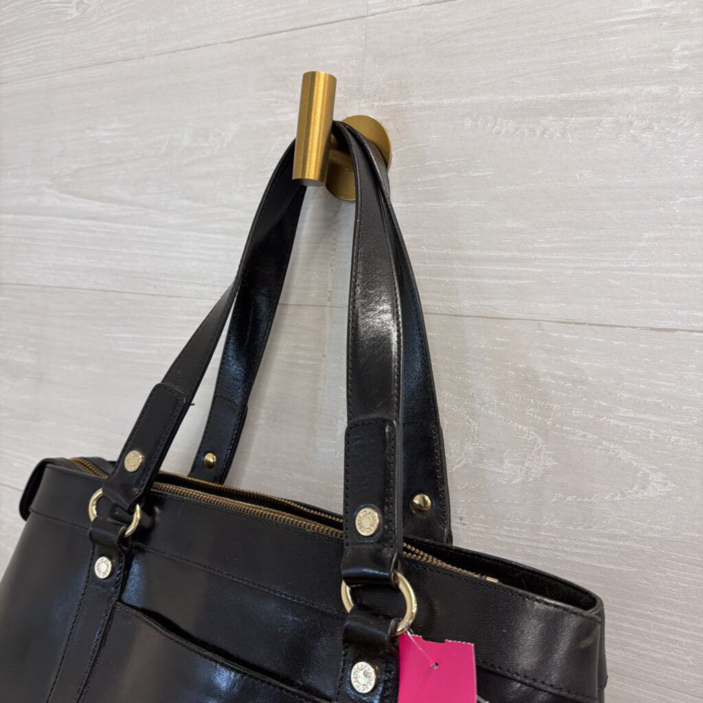 Monsac Black Leather Shoulder Tote Purse