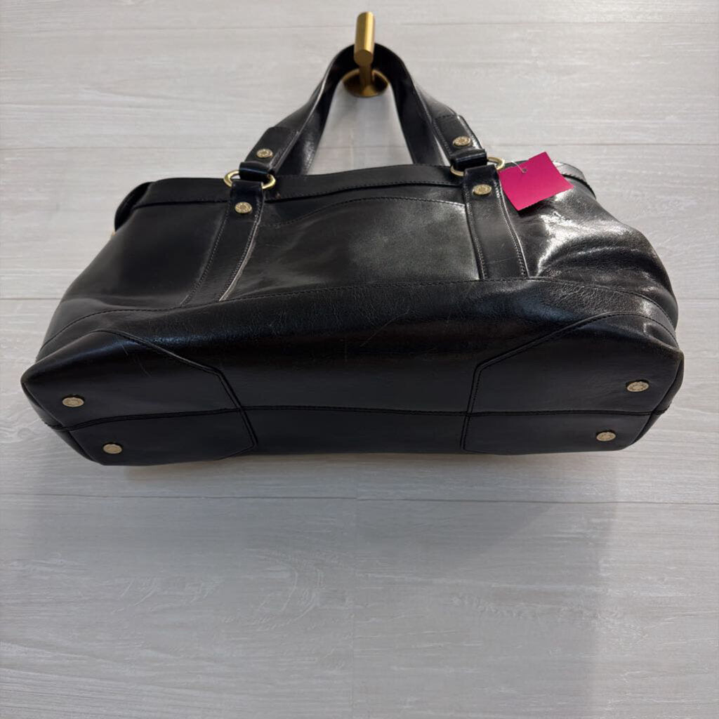 Monsac Black Leather Shoulder Tote Purse