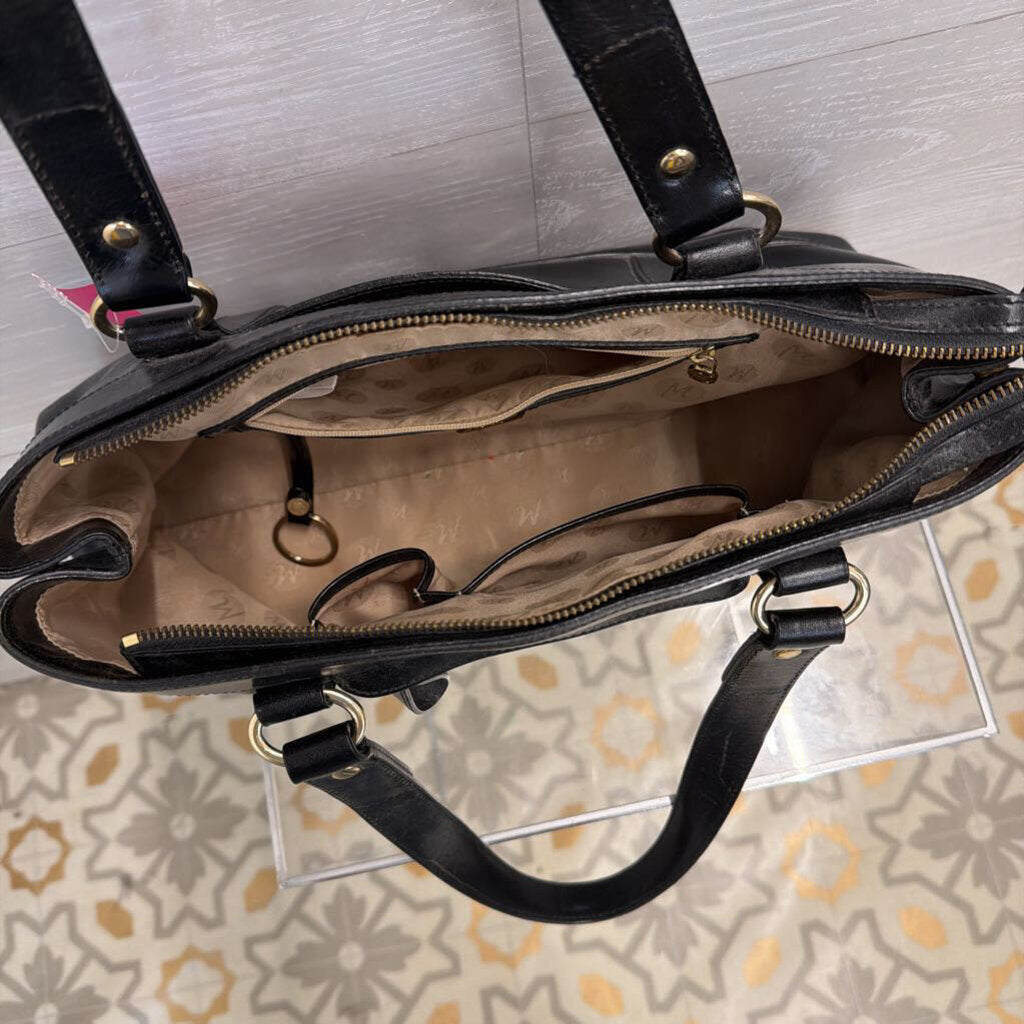 Monsac Black Leather Shoulder Tote Purse