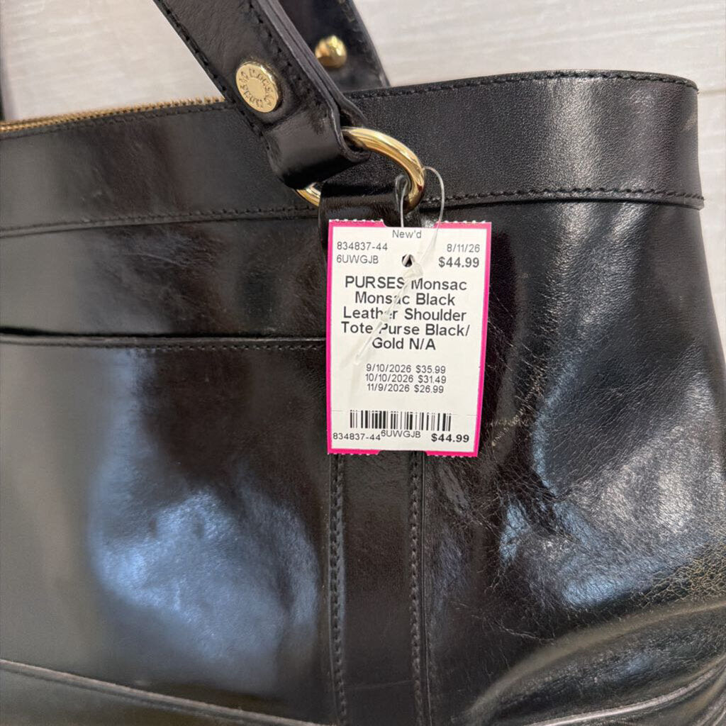 Monsac Black Leather Shoulder Tote Purse
