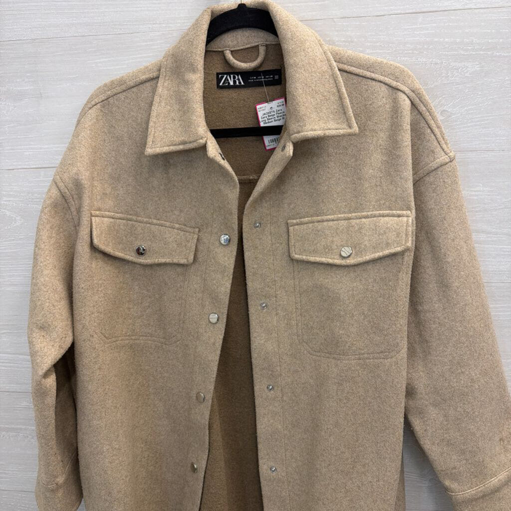 Zara Beige Fleece Long Sleeve Shacket Medium
