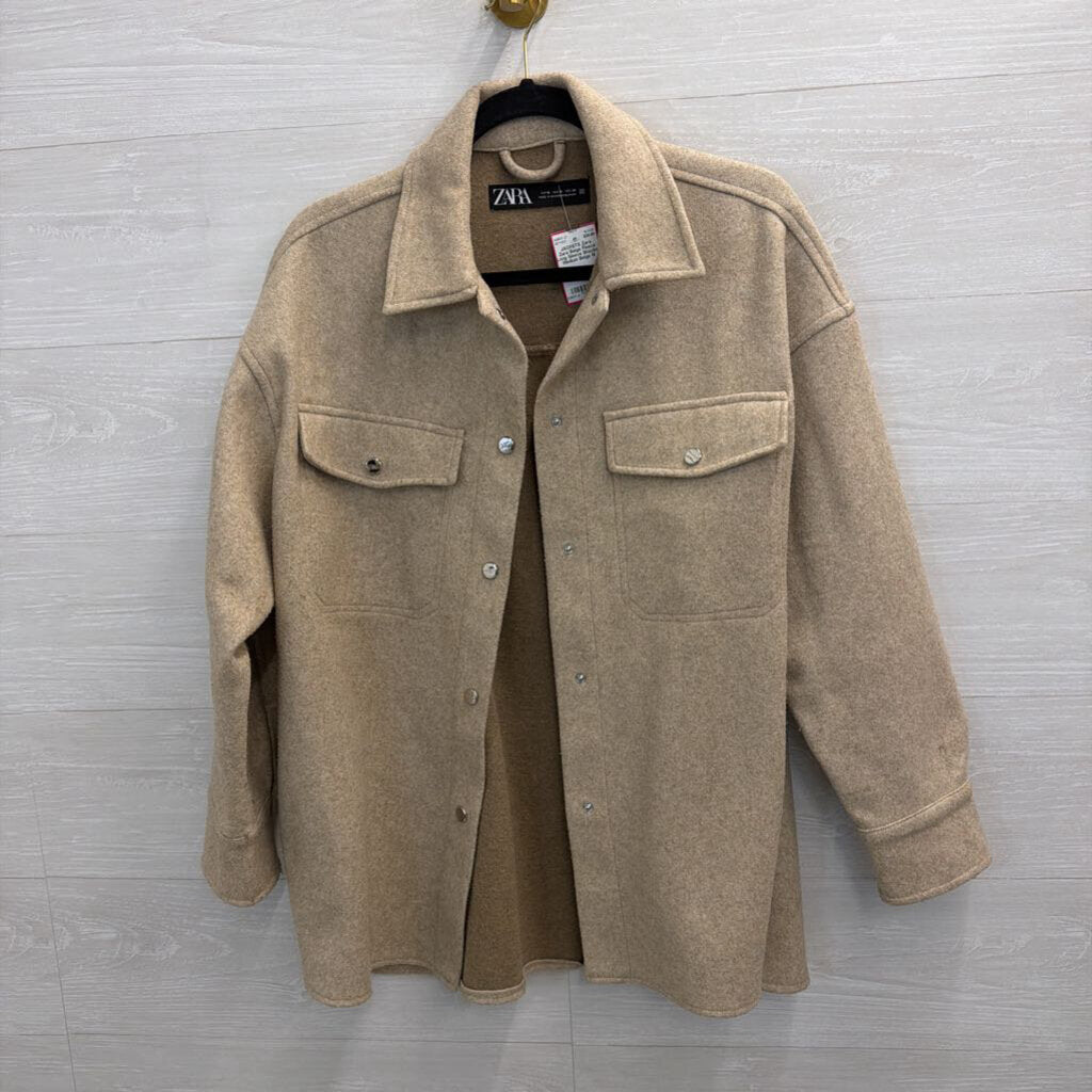 Zara Beige Fleece Long Sleeve Shacket Medium