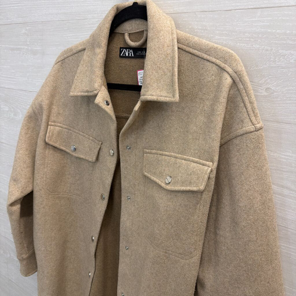 Zara Beige Fleece Long Sleeve Shacket Medium