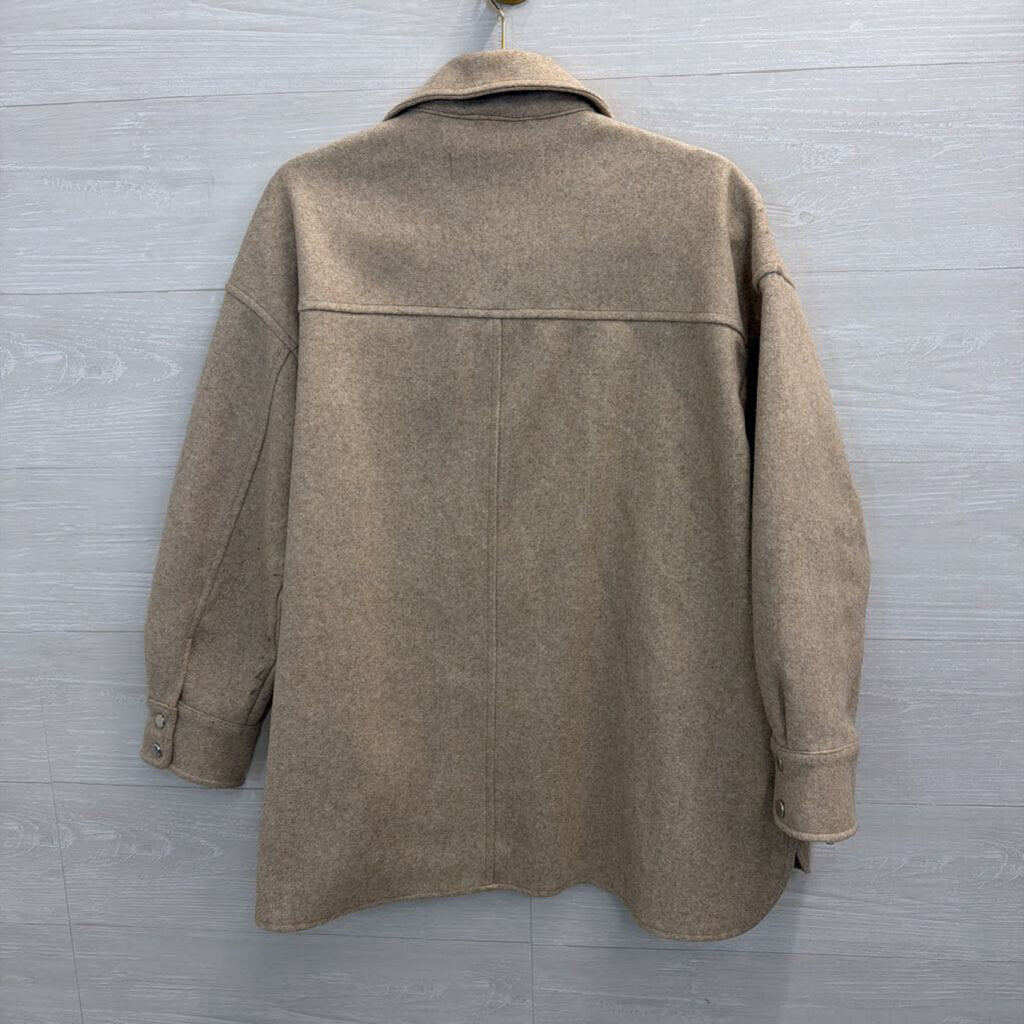 Zara Beige Fleece Long Sleeve Shacket Medium