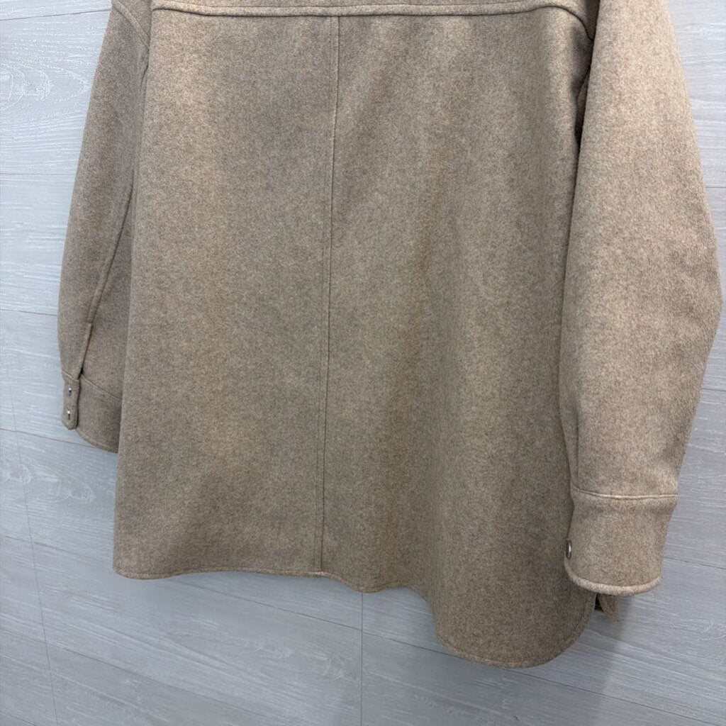 Zara Beige Fleece Long Sleeve Shacket Medium