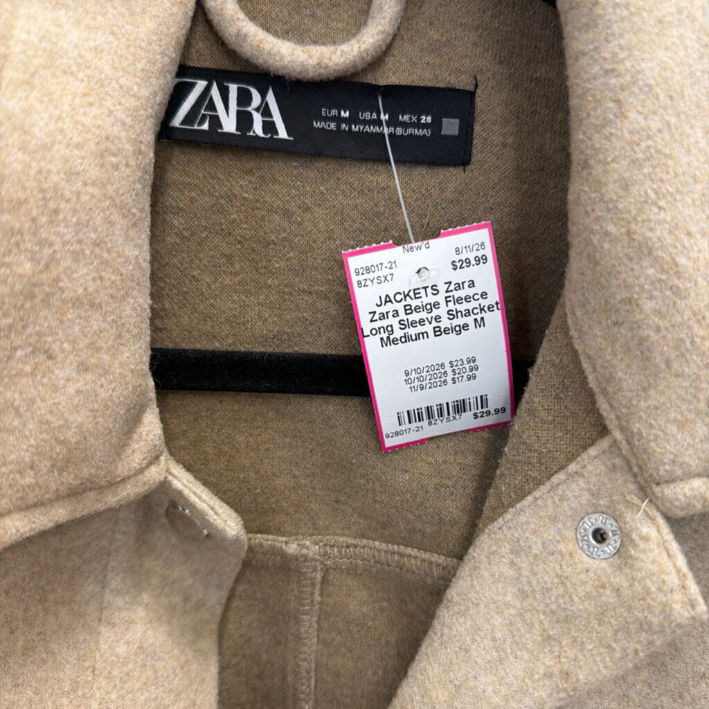 Zara Beige Fleece Long Sleeve Shacket Medium