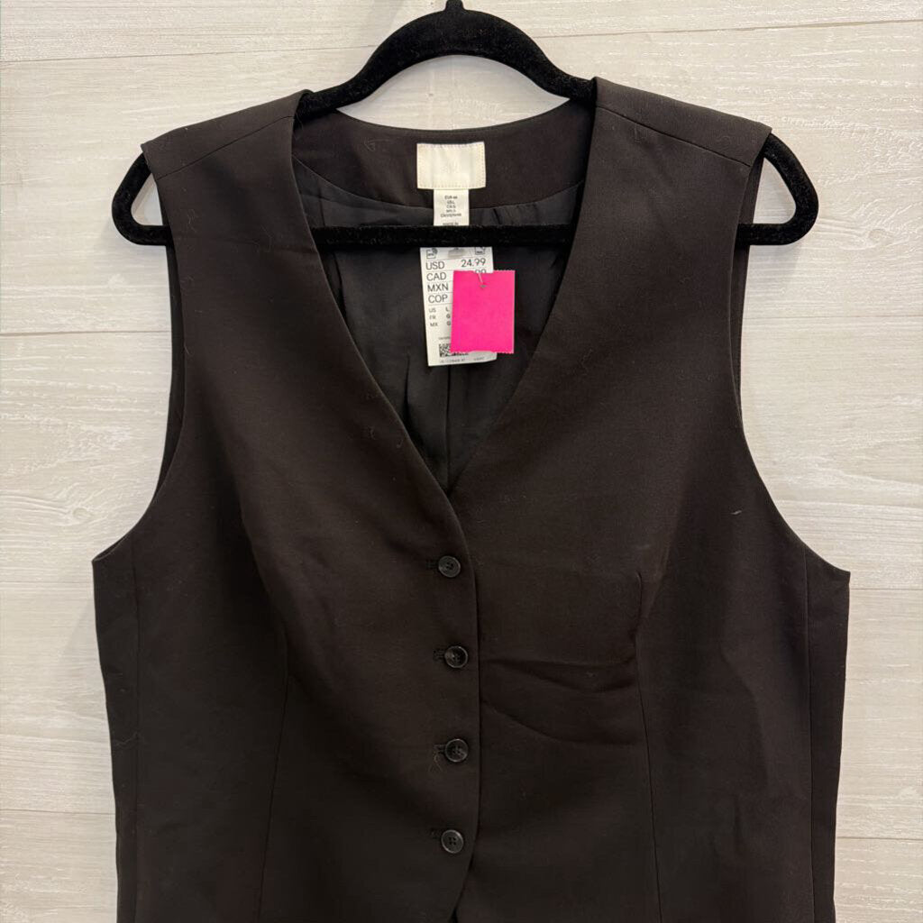 Black Button Front Sleeveless Top Large