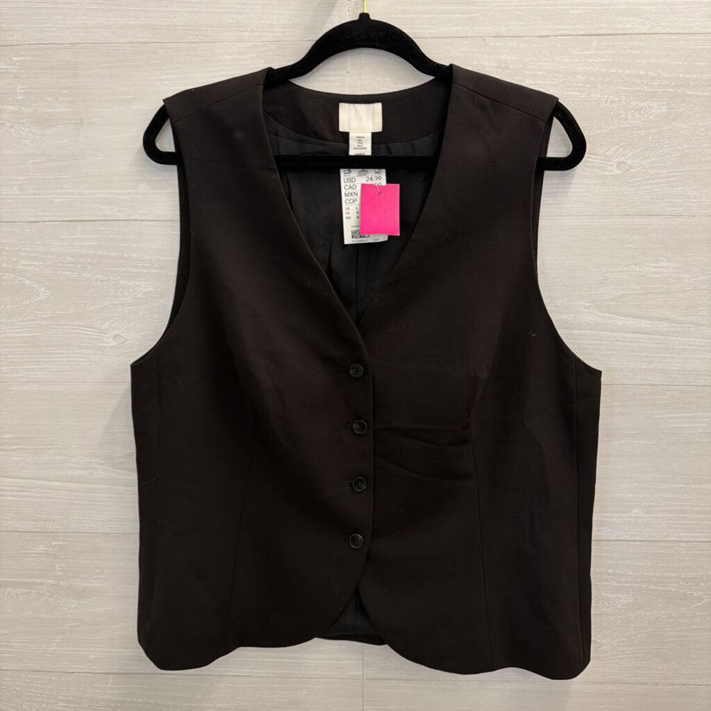 Black Button Front Sleeveless Top Large