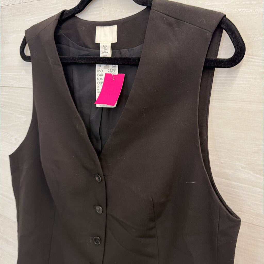 Black Button Front Sleeveless Top Large