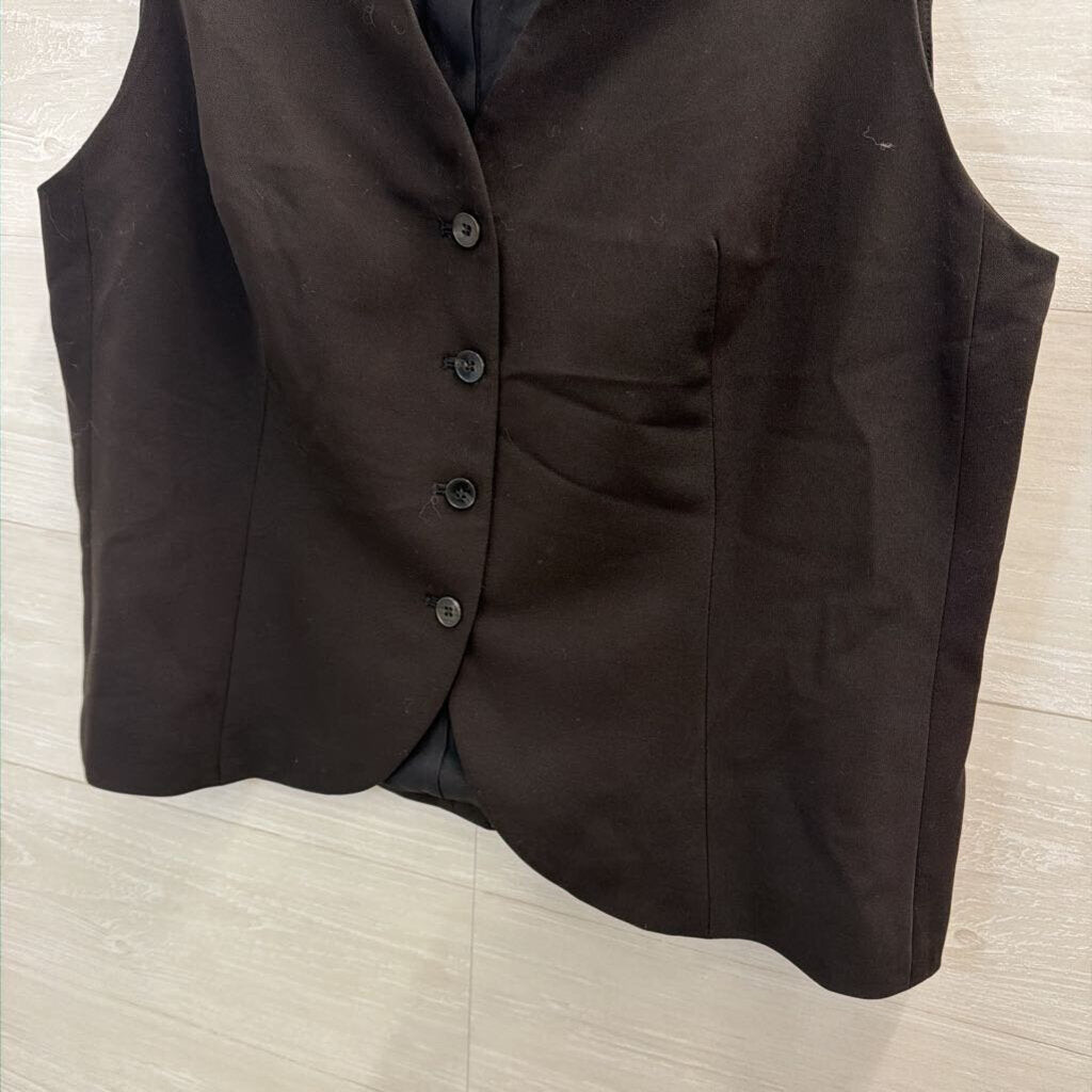 Black Button Front Sleeveless Top Large