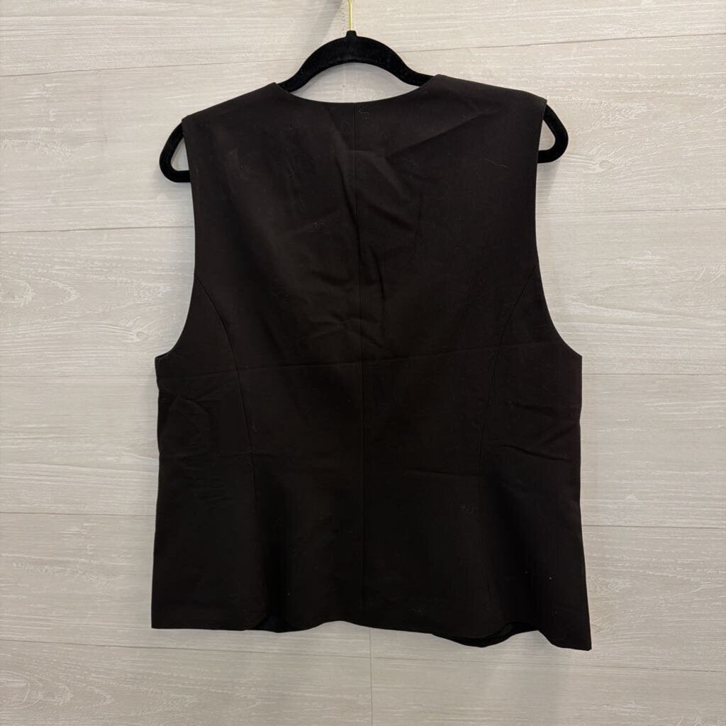 Black Button Front Sleeveless Top Large