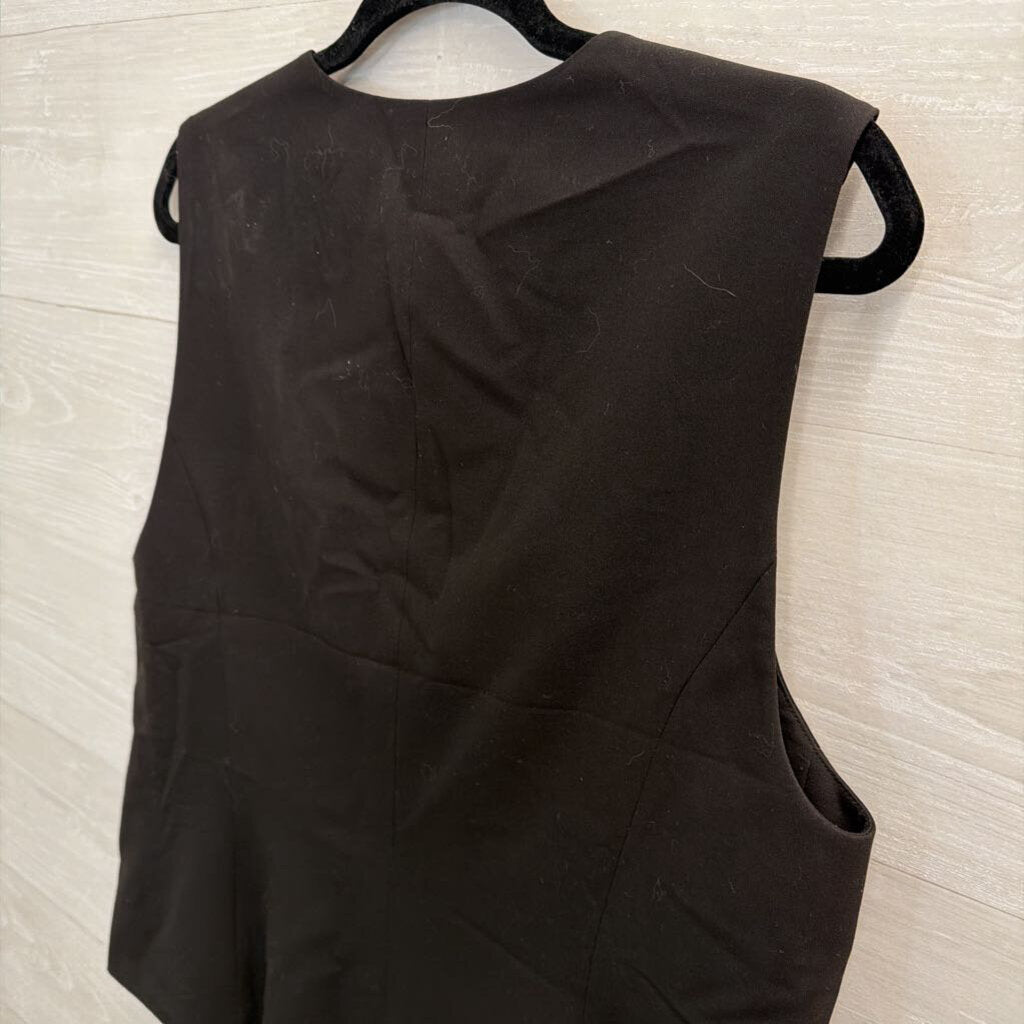 Black Button Front Sleeveless Top Large