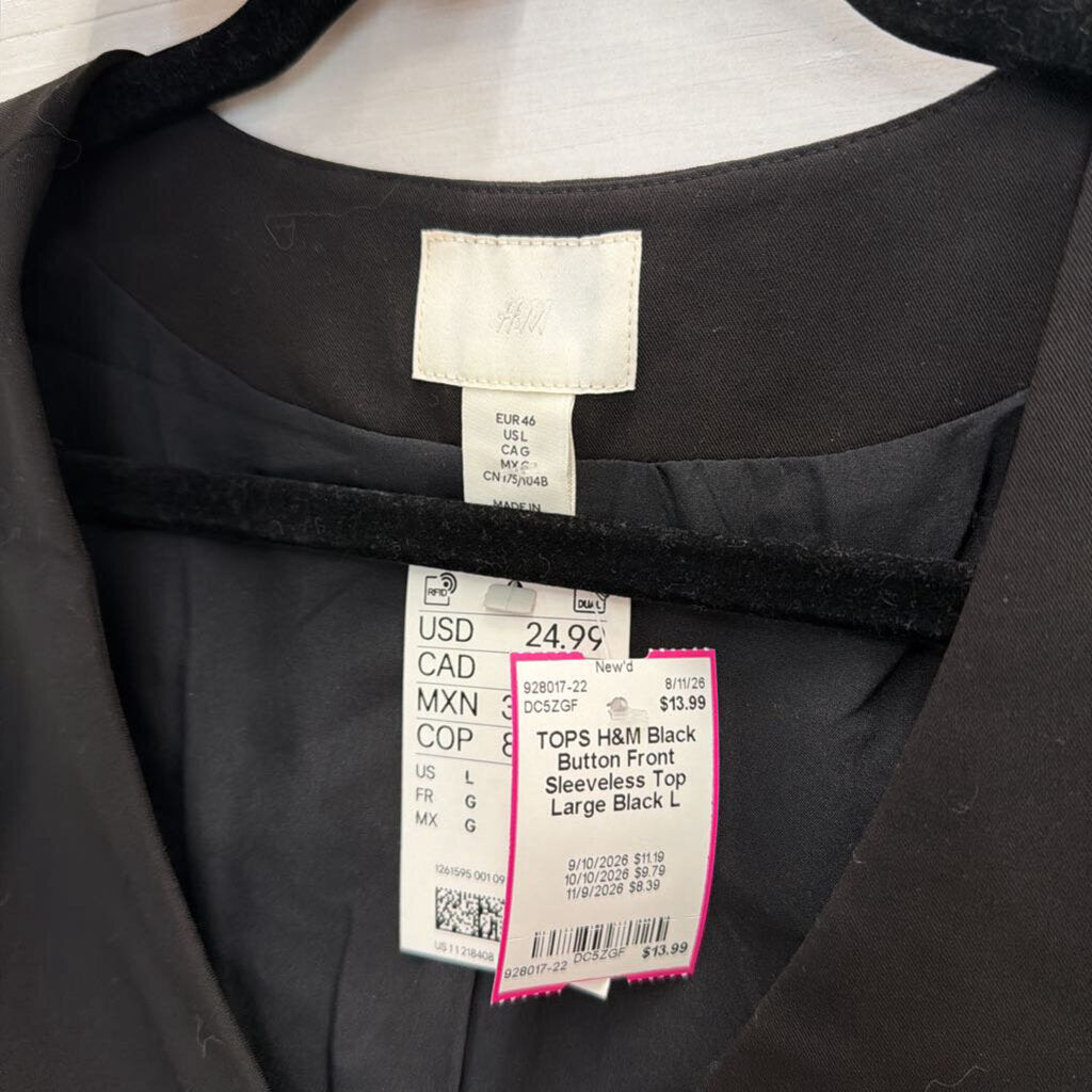 Black Button Front Sleeveless Top Large