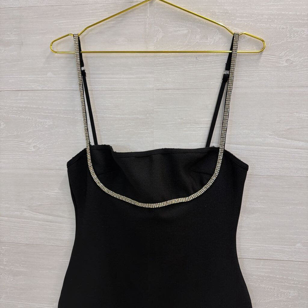 Superdown Black/ Rhinestone Strap Mini Dress Large