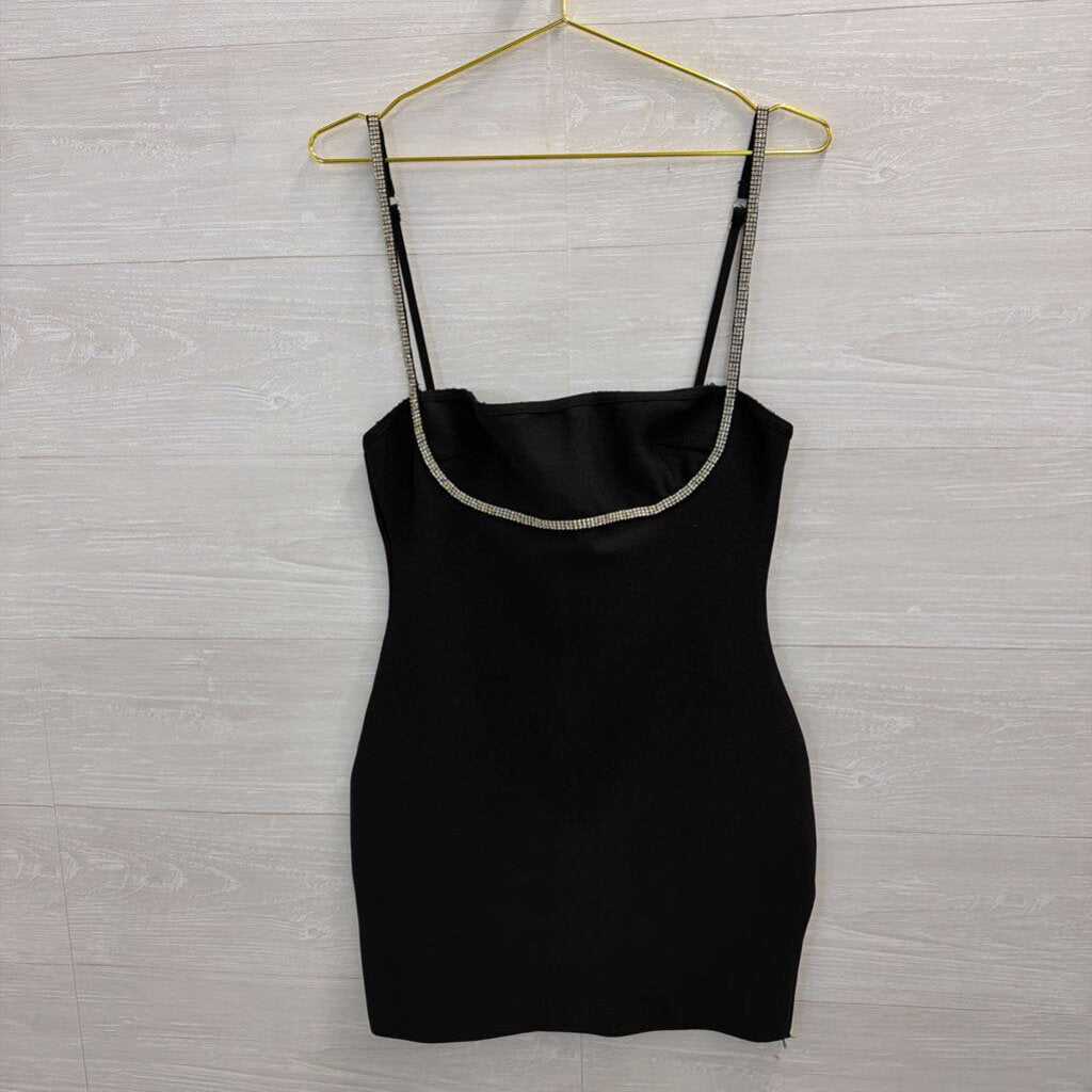 Superdown Black/ Rhinestone Strap Mini Dress Large
