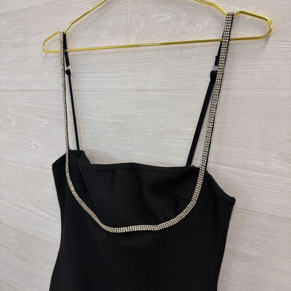 Superdown Black/ Rhinestone Strap Mini Dress Large