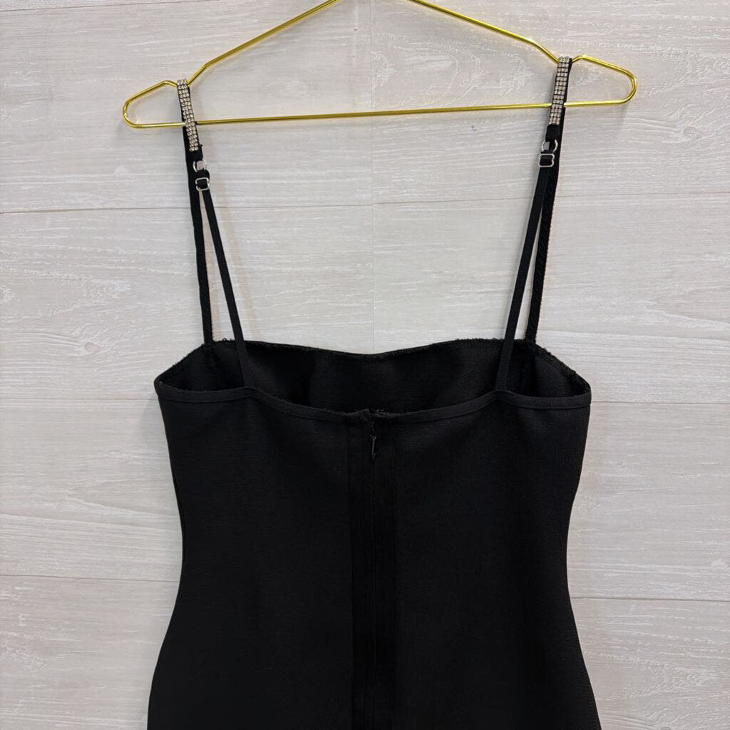 Superdown Black/ Rhinestone Strap Mini Dress Large