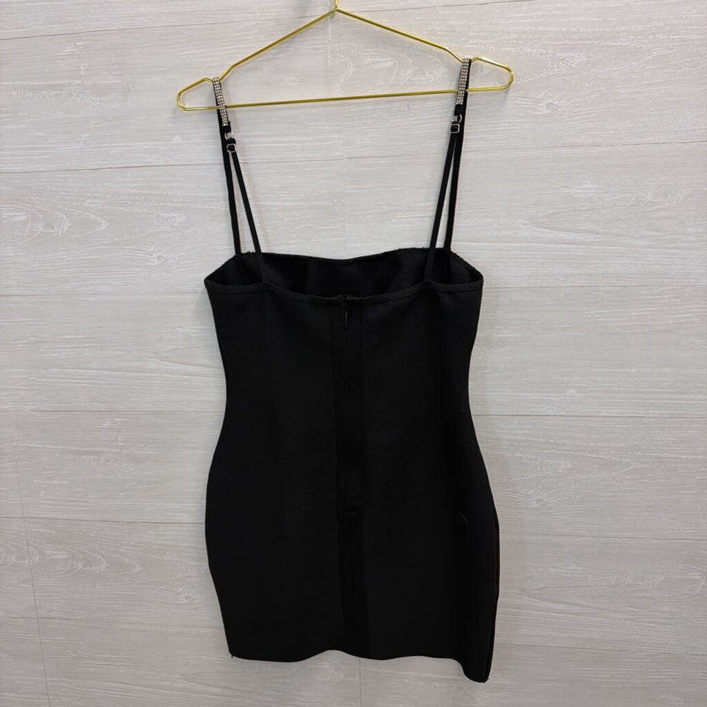 Superdown Black/ Rhinestone Strap Mini Dress Large
