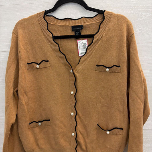 Adrienne Vittadini Brown/ Black Trim Pearl Button Cardigan Extra Large
