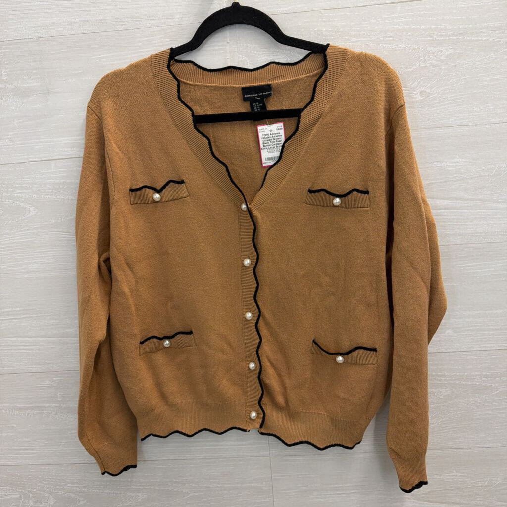 Adrienne Vittadini Brown/ Black Trim Pearl Button Cardigan Extra Large