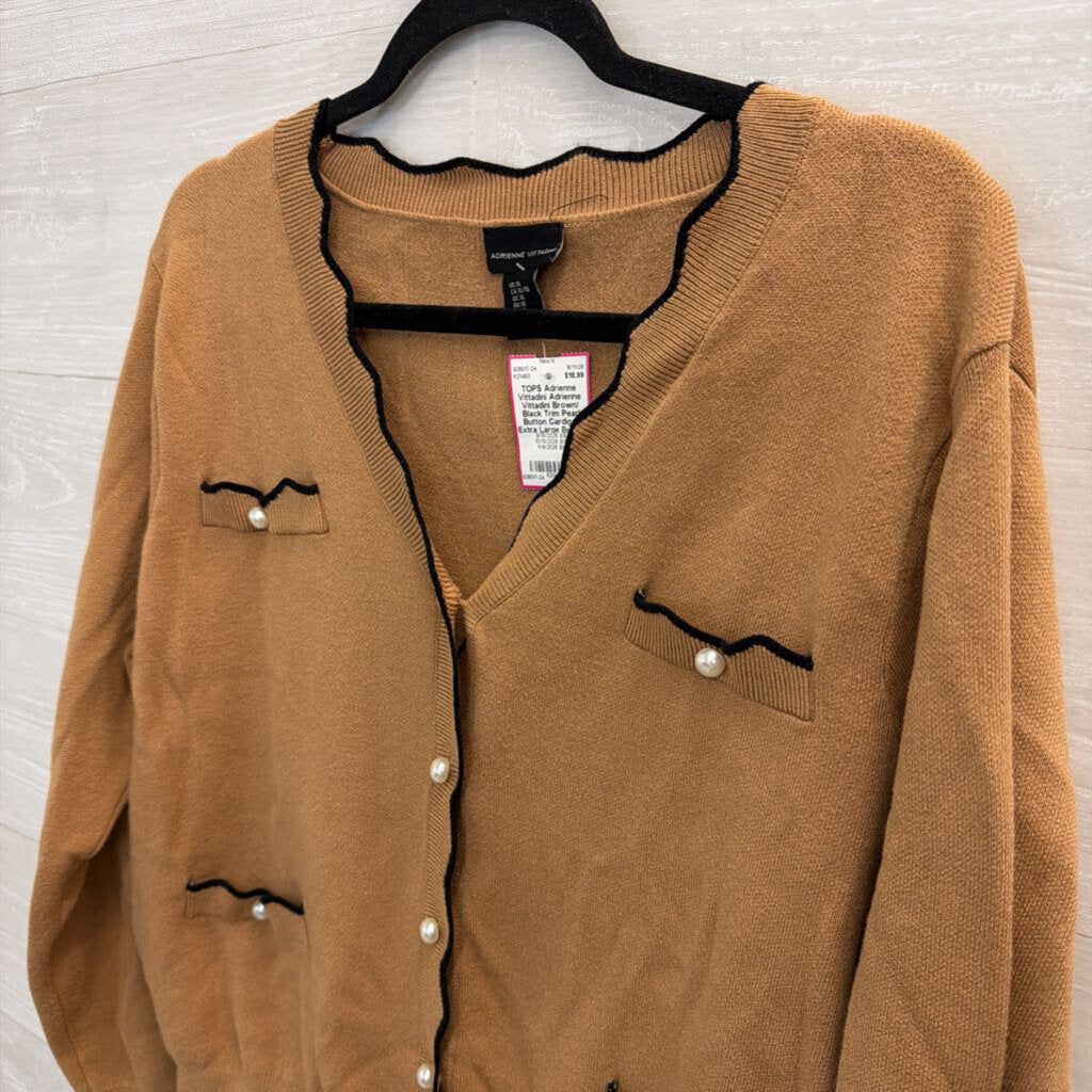 Adrienne Vittadini Brown/ Black Trim Pearl Button Cardigan Extra Large