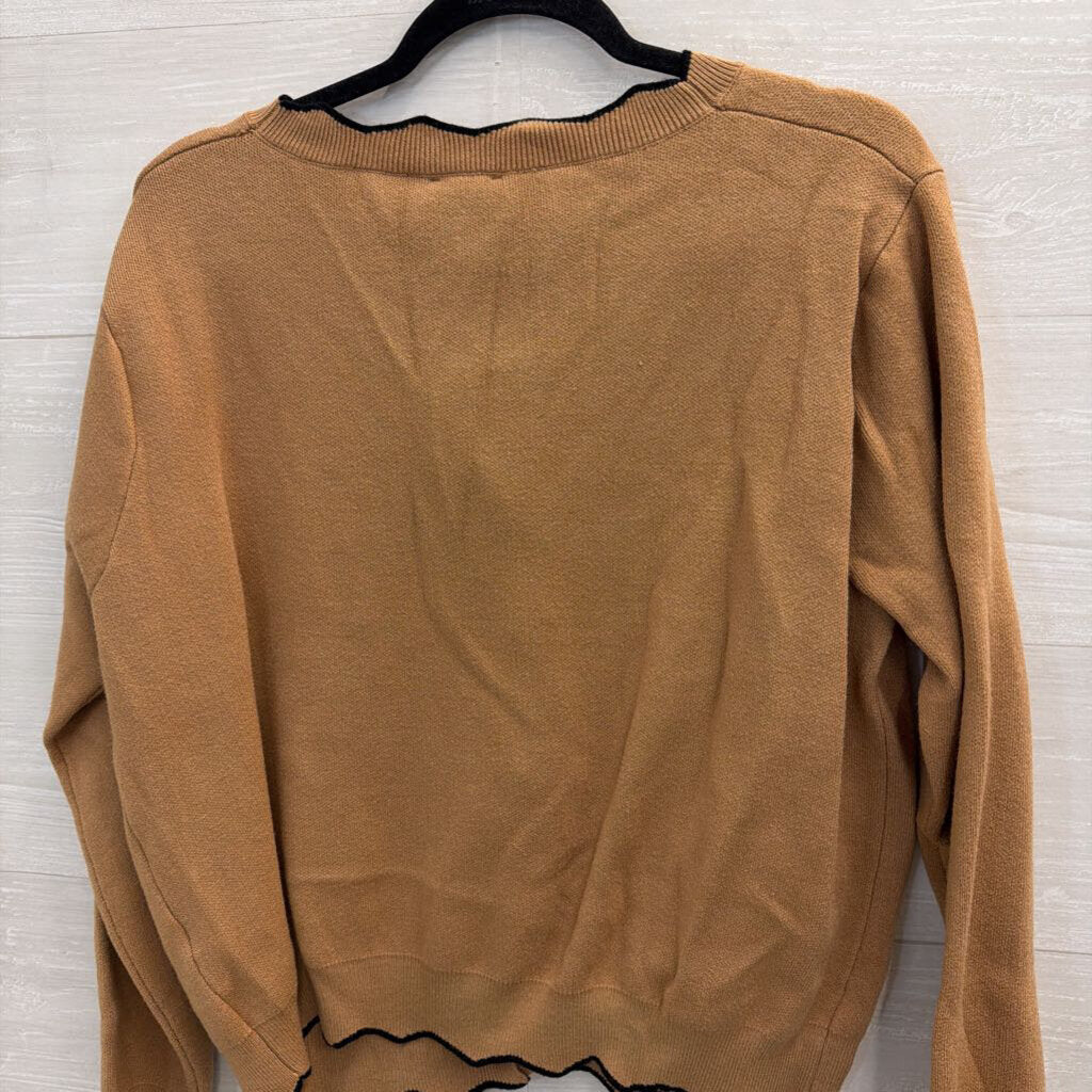 Adrienne Vittadini Brown/ Black Trim Pearl Button Cardigan Extra Large