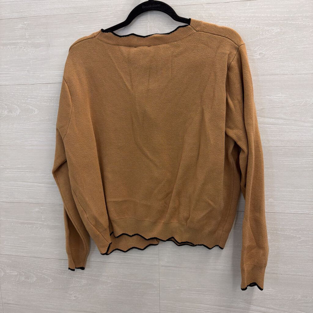 Adrienne Vittadini Brown/ Black Trim Pearl Button Cardigan Extra Large