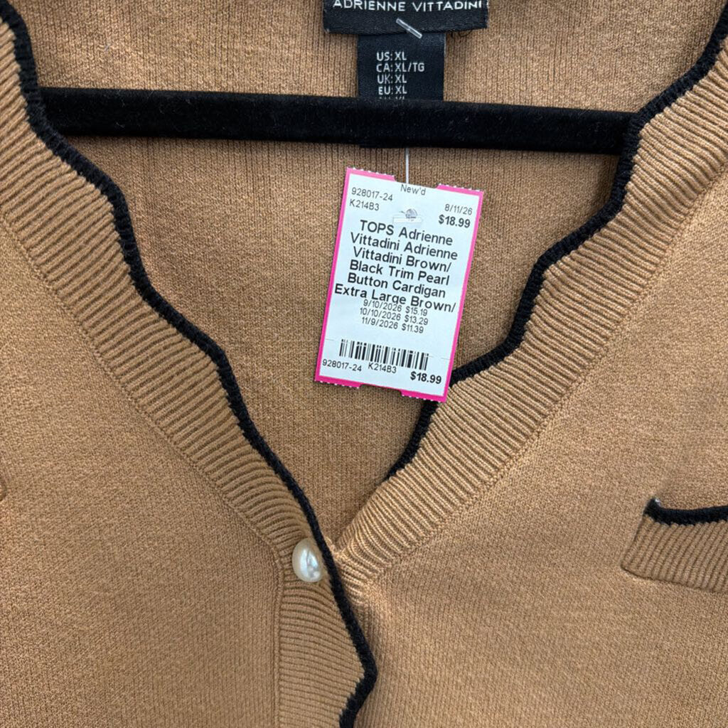 Adrienne Vittadini Brown/ Black Trim Pearl Button Cardigan Extra Large