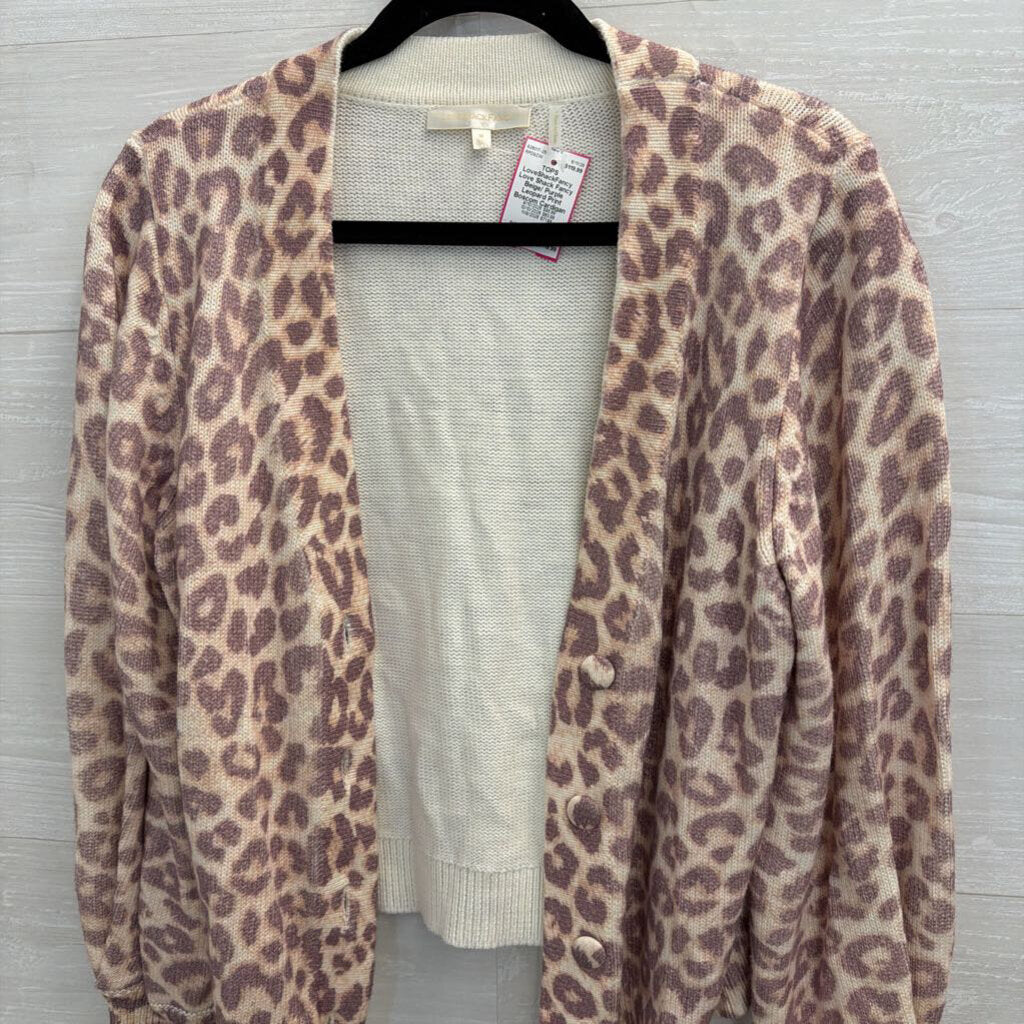 Love Shack Fancy Beige/ Purple Leopard Print Boscom Cardigan Medium
