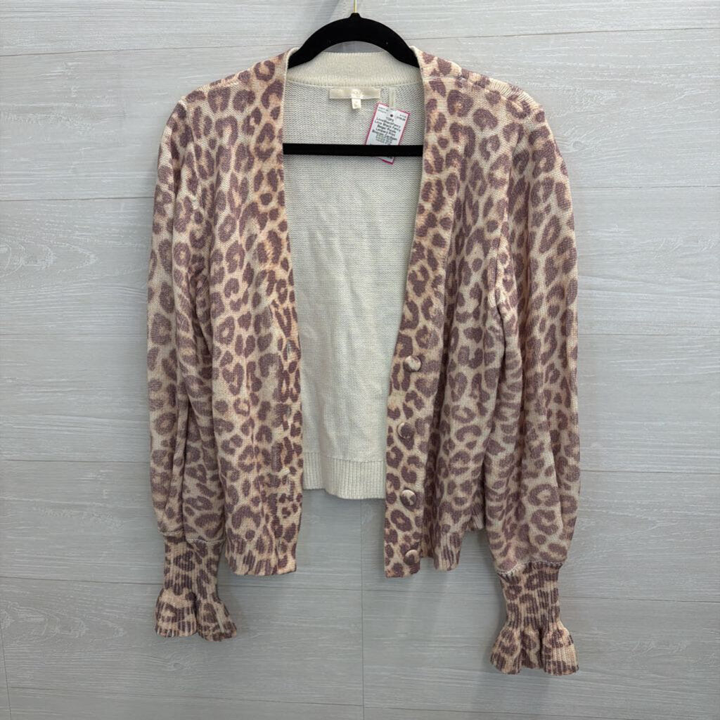 Love Shack Fancy Beige/ Purple Leopard Print Boscom Cardigan Medium