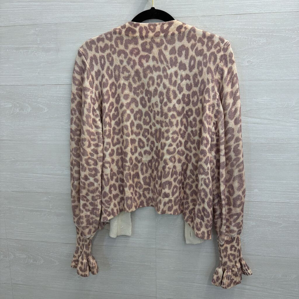 Love Shack Fancy Beige/ Purple Leopard Print Boscom Cardigan Medium