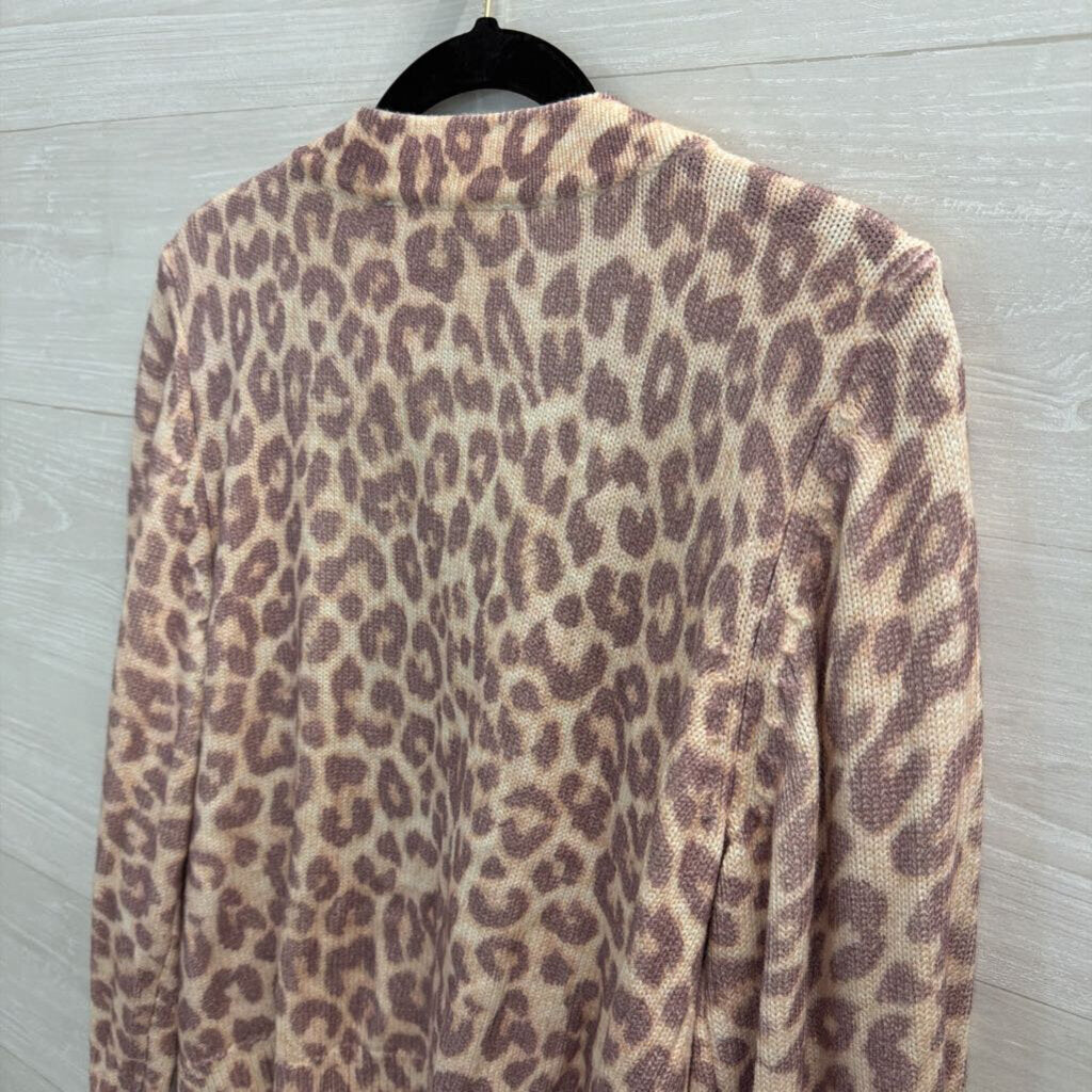 Love Shack Fancy Beige/ Purple Leopard Print Boscom Cardigan Medium