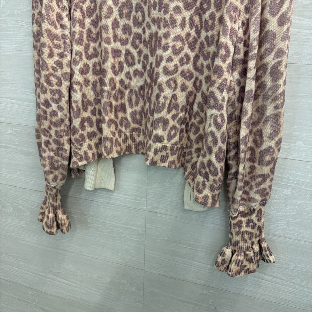 Love Shack Fancy Beige/ Purple Leopard Print Boscom Cardigan Medium