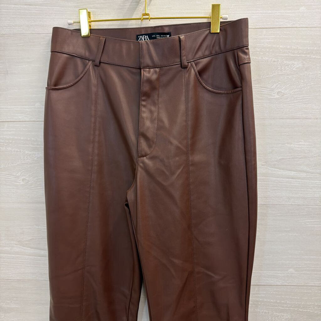 Zara Brown Faux Leather Pants Large