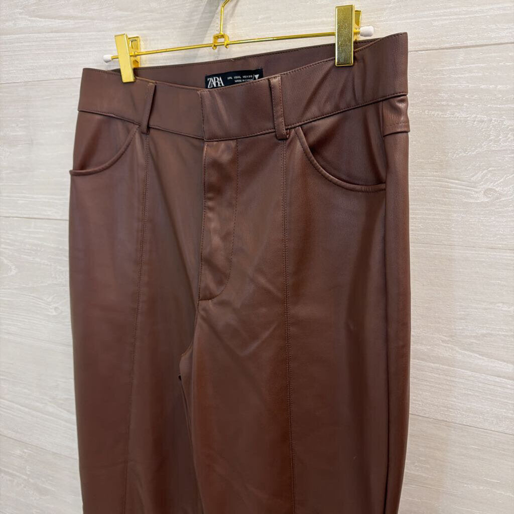 Zara Brown Faux Leather Pants Large