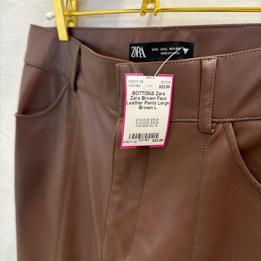 Zara Brown Faux Leather Pants Large