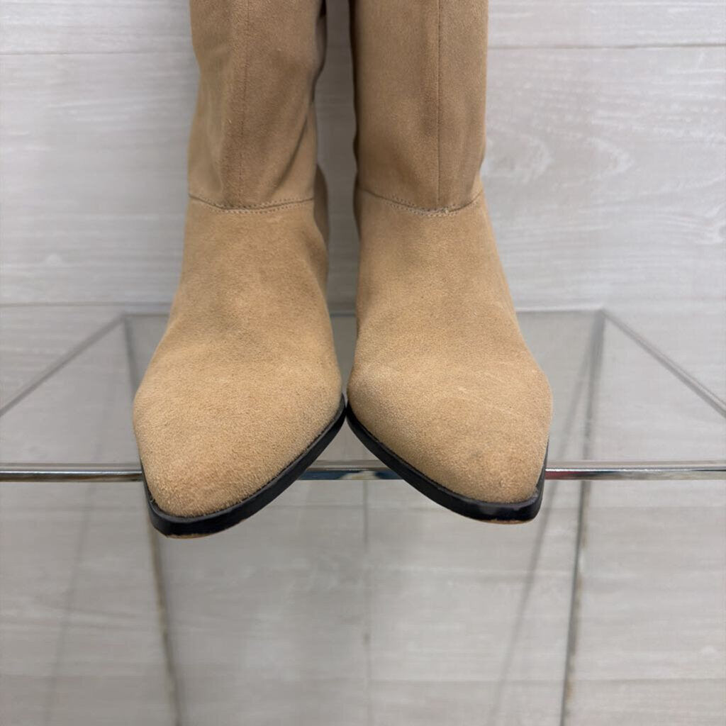 Zara Sand Beige Split Suede Leather Knee High Boots 42