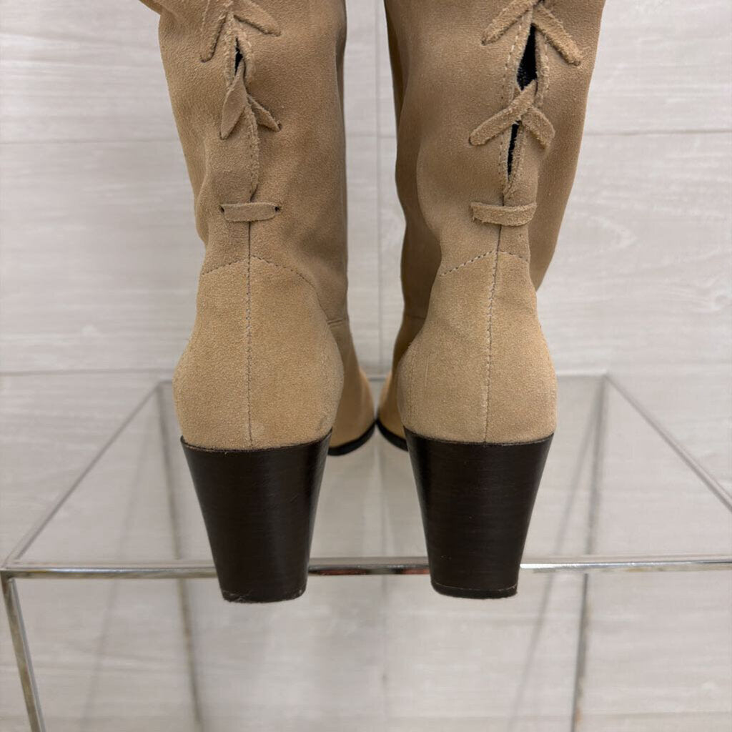 Zara Sand Beige Split Suede Leather Knee High Boots 42