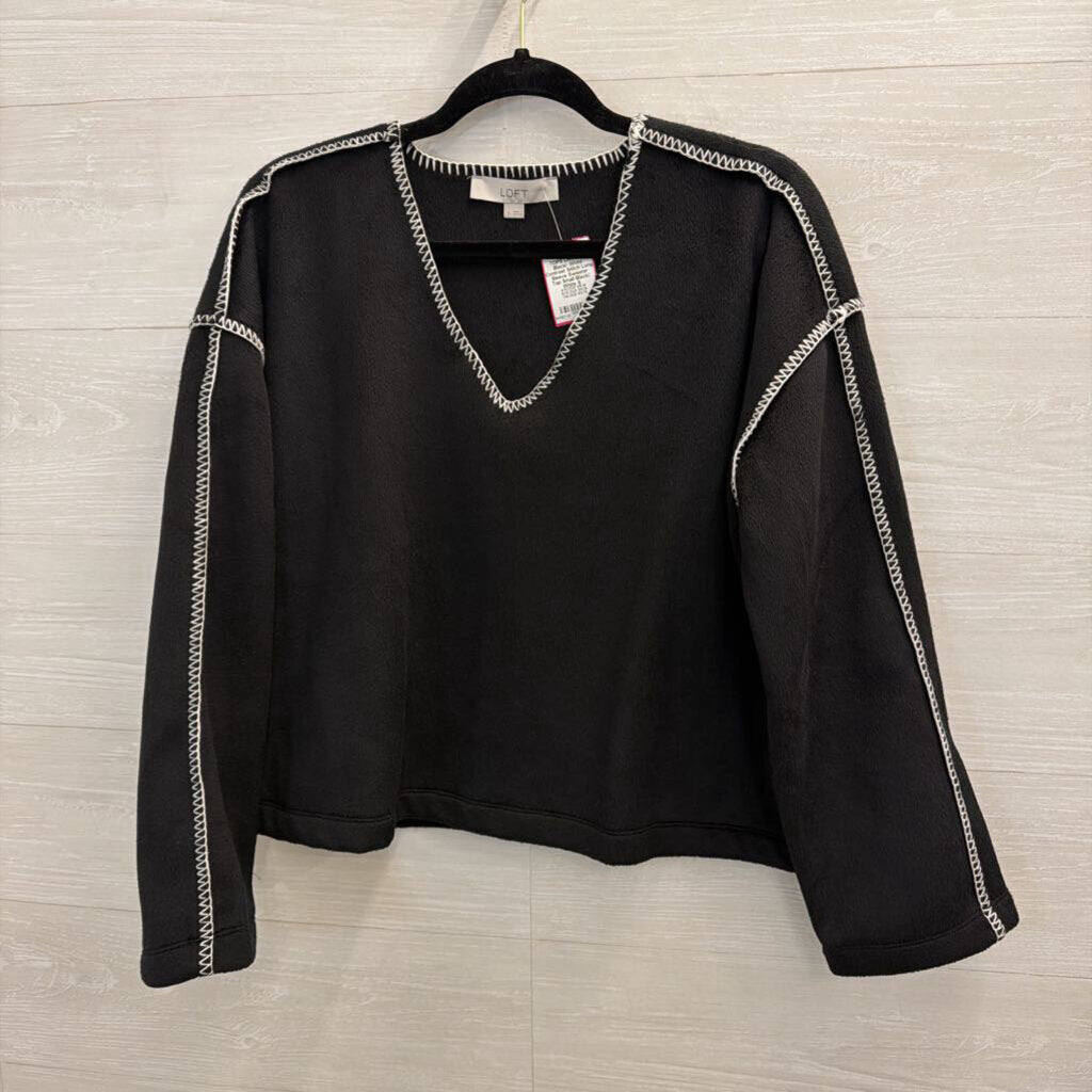 Loft Black/ White Contrast Stitch Long Sleeve Sweater Top Small
