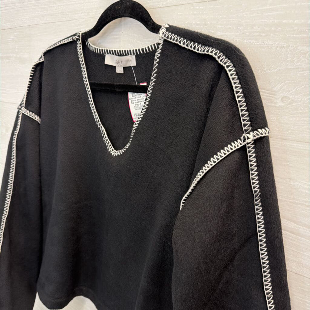 Loft Black/ White Contrast Stitch Long Sleeve Sweater Top Small