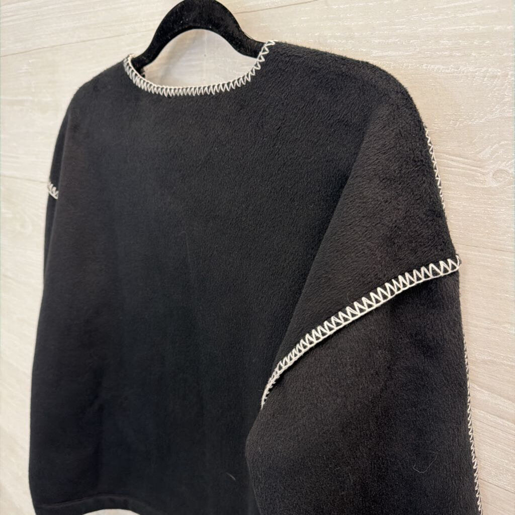 Loft Black/ White Contrast Stitch Long Sleeve Sweater Top Small