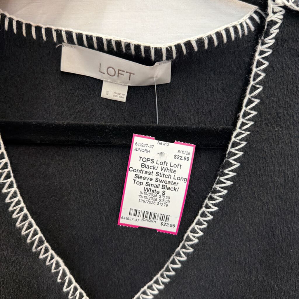 Loft Black/ White Contrast Stitch Long Sleeve Sweater Top Small