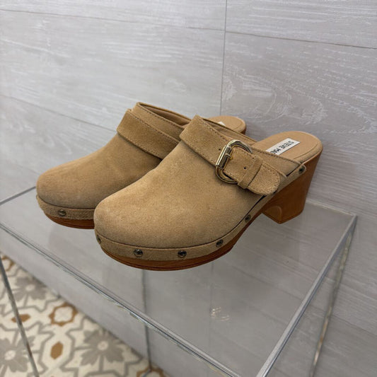 Steve Madden Beige Suede Wooden Clogs 8.5