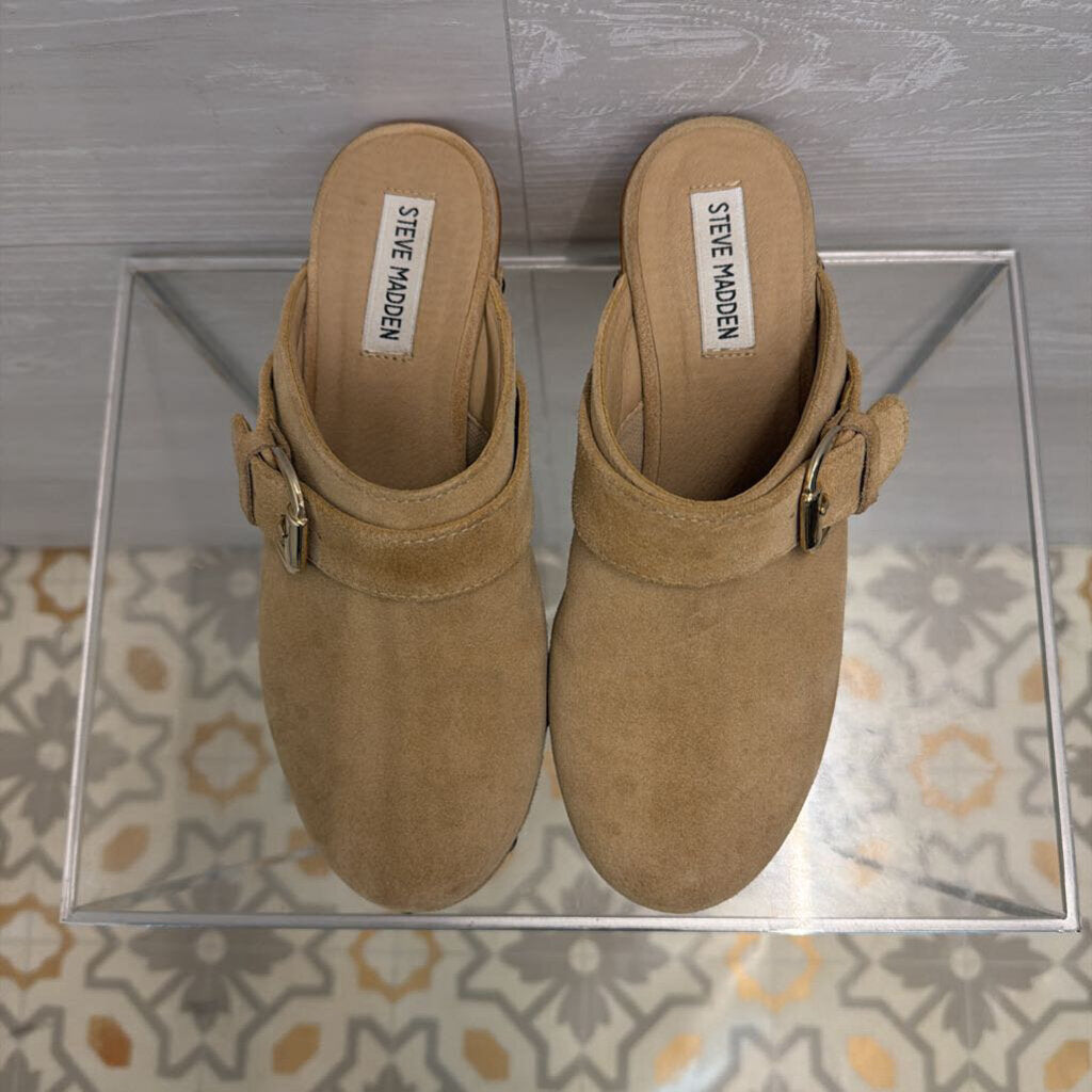 Steve Madden Beige Suede Wooden Clogs 8.5